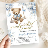 We Can Bearly Wait Teddy Bear Baby Shower Boy Blue 招待状