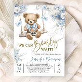 We Can Bearly Wait Teddy Bear Baby Shower Boy Blue 招待状