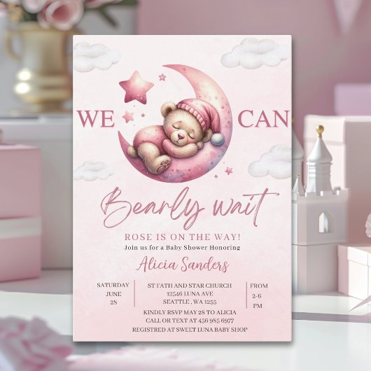 We can Bearly wait - Teddy Bear Baby shower Girl 招待状