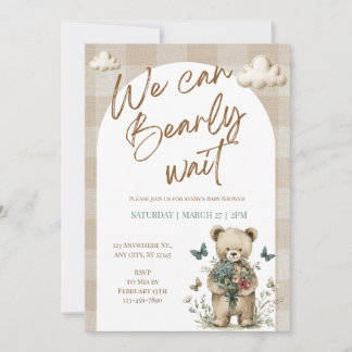 We Can Bearly Wait Teddy Bear Baby Shower Invite 招待状