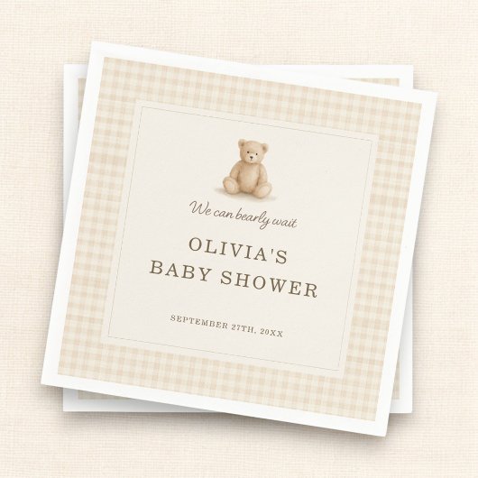 We Can Bearly Wait Teddy Bear Baby Shower Party スタンダードカクテルナプキン