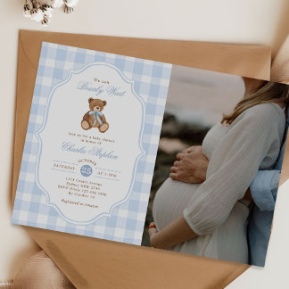 We Can Bearly Wait Teddy Bear Baby Shower Photo 招待状