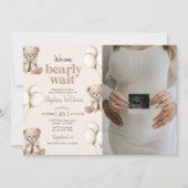 We Can Bearly Wait Teddy Bear Baby Shower Photo 招待状 (正面)