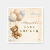 We Can Bearly Wait Teddy Bear Balloon Baby Shower スタンダードカクテルナプキン (正面)