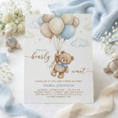 We Can Bearly Wait Teddy Bear Balloon Baby Shower 招待状