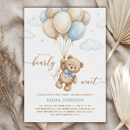 We Can Bearly Wait Teddy Bear Balloon Baby Shower 招待状