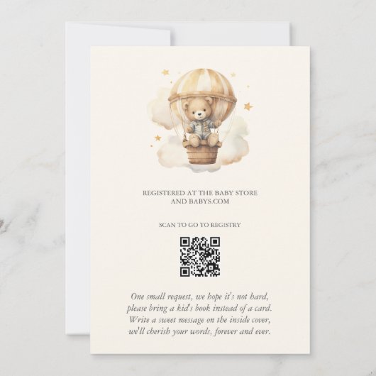 We Can Bearly Wait Teddy Bear Balloon Baby Shower 招待状 (裏面)