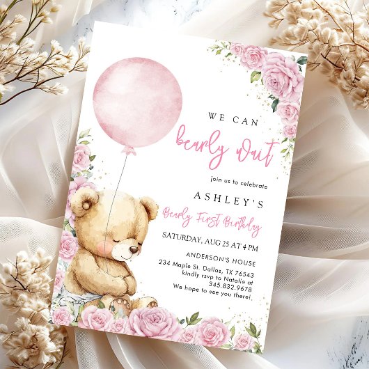 We Can Bearly Wait Teddy Bear Birthday Invitation 招待状