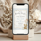 We Can Bearly Wait Teddy Bear Blue Baby Boy Shower 招待状