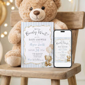 We Can Bearly Wait Teddy Bear Blue Baby Boy Shower 招待状