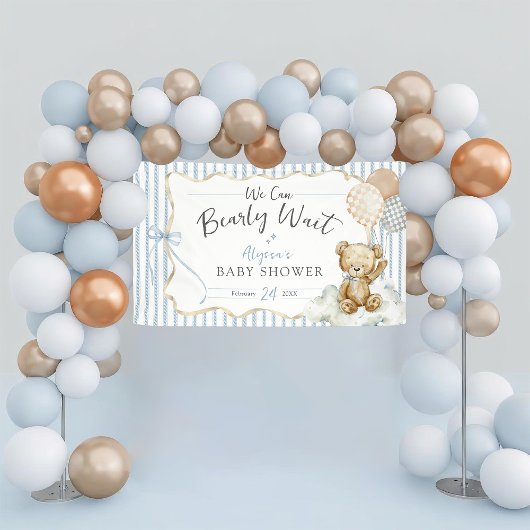 We Can Bearly Wait Teddy Bear Blue Baby Boy Shower 横断幕