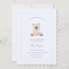 We Can Bearly Wait Teddy Bear Blue Baby Shower 招待状