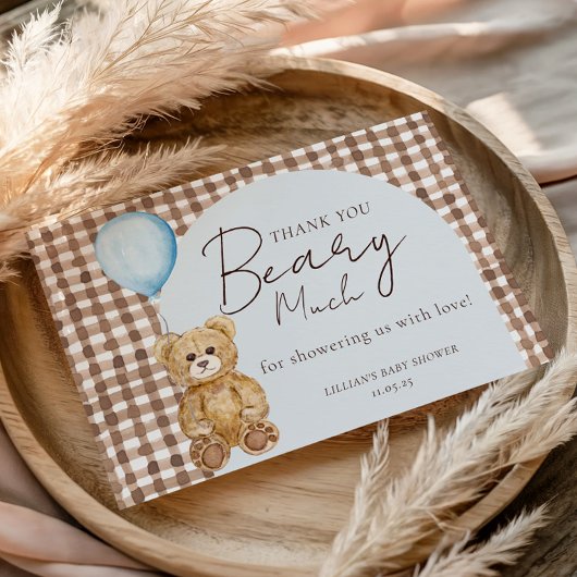 We Can Bearly Wait Teddy Bear Boy Baby Shower  サンキューカード
