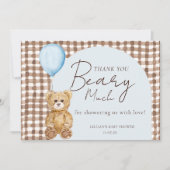We Can Bearly Wait Teddy Bear Boy Baby Shower  サンキューカード (正面)