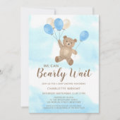 We Can Bearly Wait Teddy Bear Boy Baby Shower 招待状 (正面)
