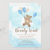 We Can Bearly Wait Teddy Bear Boy Baby Shower 招待状 (正面/裏面)