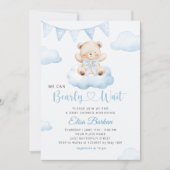 We Can Bearly Wait Teddy Bear Boy Baby Shower 招待状 (正面)