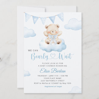 We Can Bearly Wait Teddy Bear Boy Baby Shower 招待状