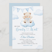 We Can Bearly Wait Teddy Bear Boy Baby Shower 招待状 (正面/裏面)