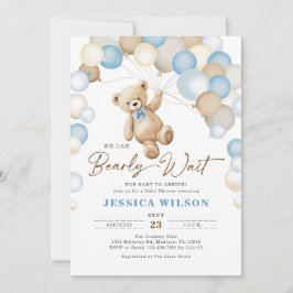 We Can Bearly Wait Teddy Bear Boy Baby Shower 招待状