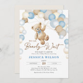 We Can Bearly Wait Teddy Bear Boy Baby Shower 招待状 (正面/裏面)