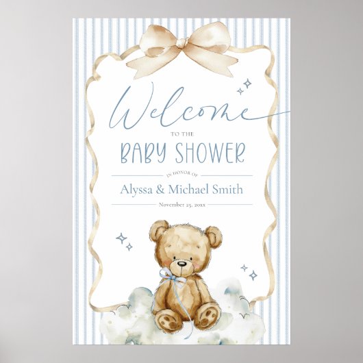 We Can Bearly Wait Teddy Bear Boy Shower Welcome ポスター (正面)