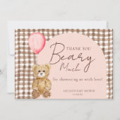 We Can Bearly Wait Teddy Bear Girl Baby Shower  サンキューカード (正面)