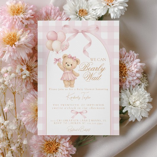 We Can Bearly Wait Teddy Bear Girl Baby Shower 招待状
