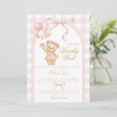We Can Bearly Wait Teddy Bear Girl Baby Shower 招待状 (スタンド正面)
