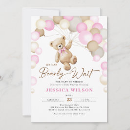 We Can Bearly Wait Teddy Bear Girl Baby Shower 招待状