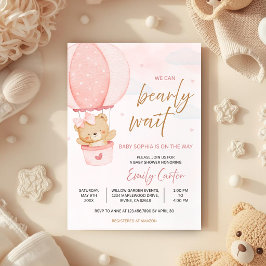 We Can Bearly Wait Teddy Bear Hot Air Balloon 招待状