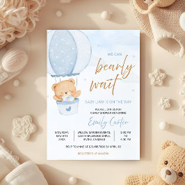 We Can Bearly Wait Teddy Bear Hot Air Balloon Baby 招待状