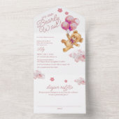 We Can Bearly Wait Teddy Bear Pink Baby Shower オールインワン招待状 (内側)
