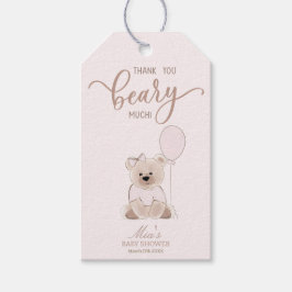 We Can Bearly Wait Teddy Bear Pink Baby Shower ギフトタグ