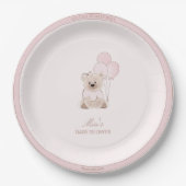We Can Bearly Wait Teddy Bear Pink Baby Shower ペーパープレート (正面)