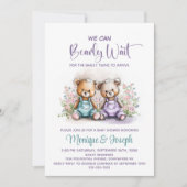 We Can Bearly Wait Teddy Bear Twins Baby Shower 招待状 (正面)