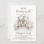 We Can Bearly Wait Teddy Bear Twins Baby Shower 招待状 (正面)