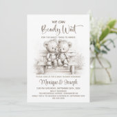 We Can Bearly Wait Teddy Bear Twins Baby Shower 招待状 (スタンド正面)