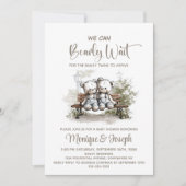 We Can Bearly Wait Teddy Bear Twins Baby Shower 招待状 (正面)