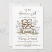 We Can Bearly Wait Teddy Bear Twins Baby Shower 招待状 (正面)