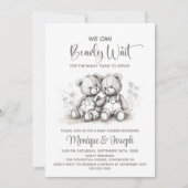 We Can Bearly Wait Teddy Bear Twins Baby Shower 招待状 (正面)