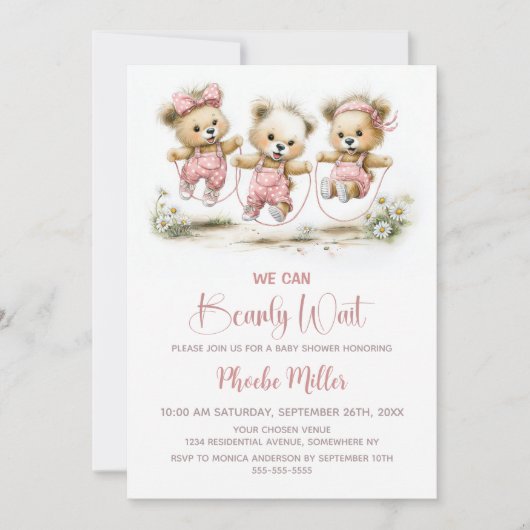 We Can Bearly Wait Teddy Bears with Jump Ropes 招待状 (正面)