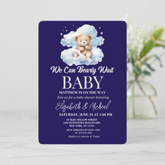 We Can Bearly Wait Theme Baby Shower Invitation 招待状 (スタンド正面)