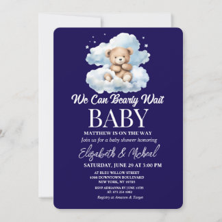 We Can Bearly Wait Theme Baby Shower Invitation 招待状