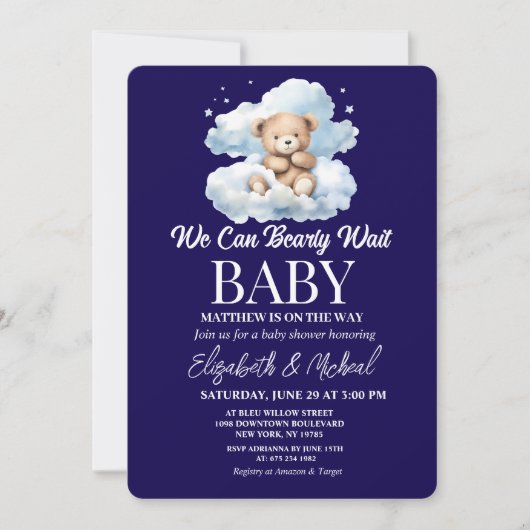 We Can Bearly Wait Theme Baby Shower Invitation 招待状 (正面)