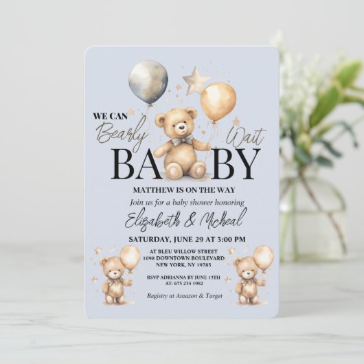We Can Bearly Wait Theme Baby Shower Invitation 招待状 (スタンド正面)