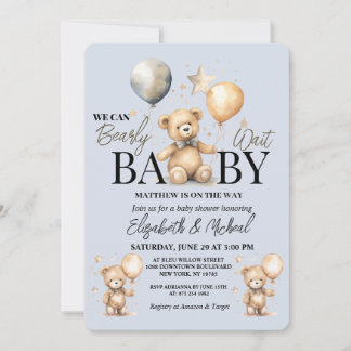 We Can Bearly Wait Theme Baby Shower Invitation 招待状