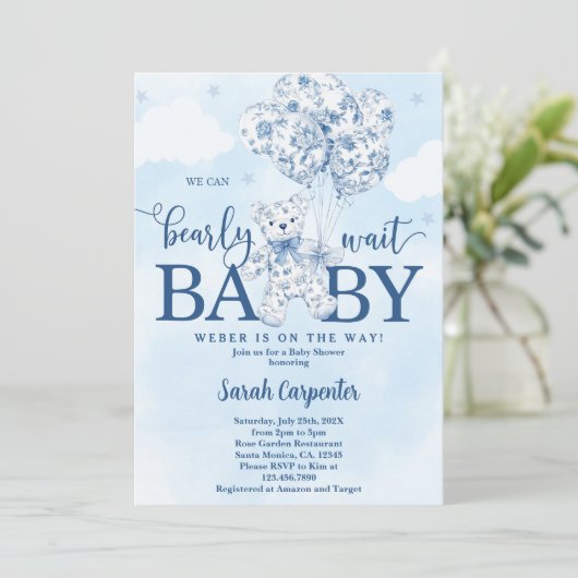We can bearly wait Toile Baby Shower Boy 招待状 (スタンド正面)