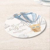 We Can Bearly Wait Twins Baby Shower ラウンドペーパーコースター (アングル)