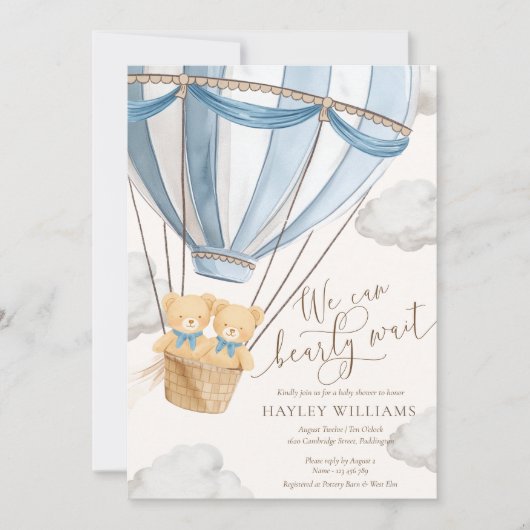 We Can Bearly Wait Twins Baby Shower Invitation 招待状 (正面)